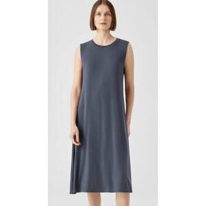 Eileen Fisher Blue Gray Jersey Midi Dress - Size M